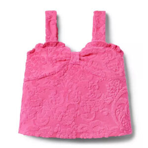 Janie and Jack Floral Terry Jacquard Tank Top Bright Pink Girls Sz 8 Pool Summer